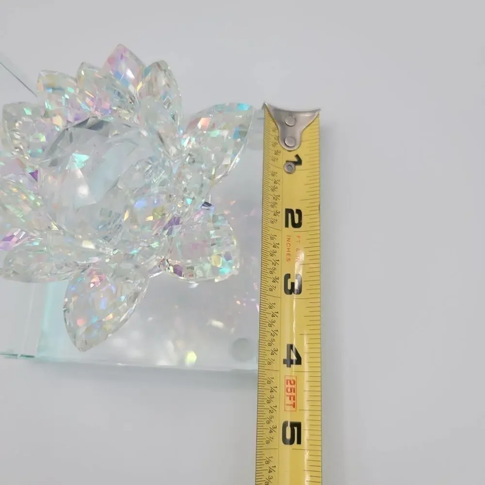 Lotus Statuette Bookend Clear Glass Bright Shiny Flower